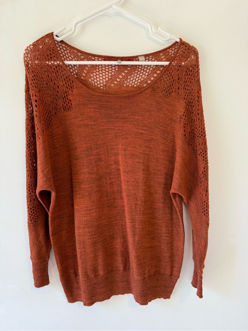 Knitted & Knotted Rust Open Knit Dolman Sweater M